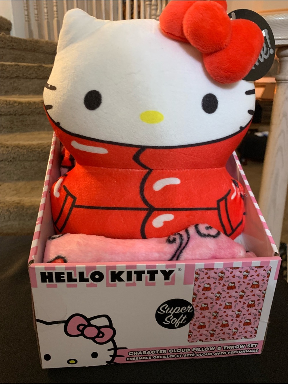 Hello Kitty Red & White Plush Character Pillow with Pink Throw